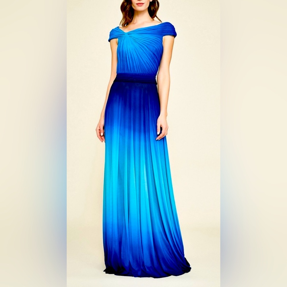Tadashi Shoji Blue Ombre Jersey Twisted Shoulder Maxi Drese - Picture 2 of 5